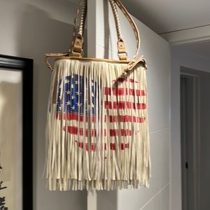 STEVE MADDEN FRINGE HEART USA FLAG SATCHEL / SHOULDER BAG
